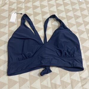 Universal standard blue tie back vneck bikini top
